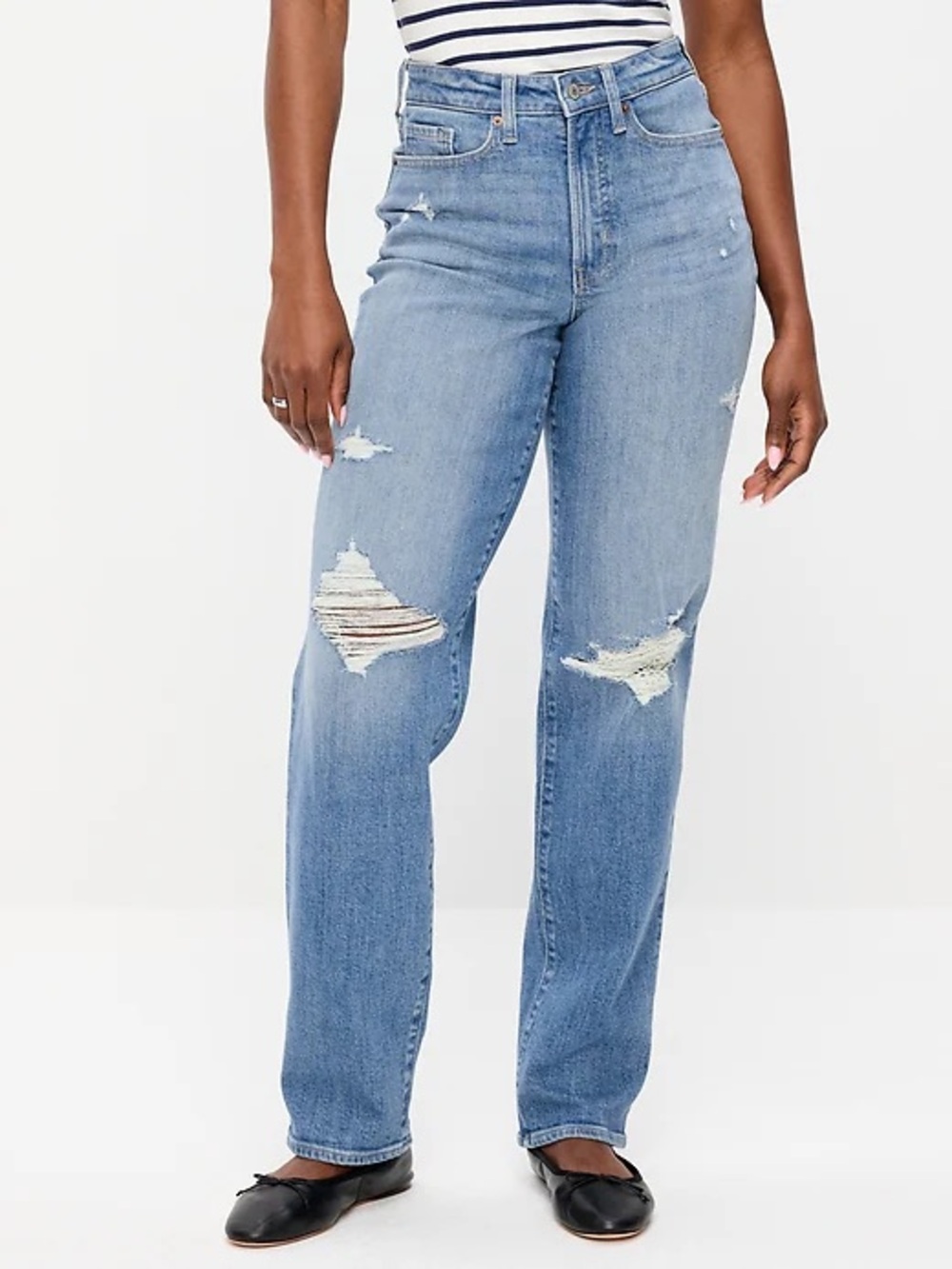 Old Navy Curvy OG Loose High Rise Distressed Straight Leg Jeans Size 6. Med wash